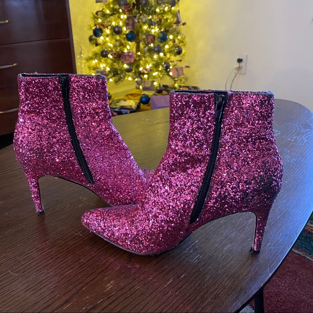 Pink glitter ankle boots